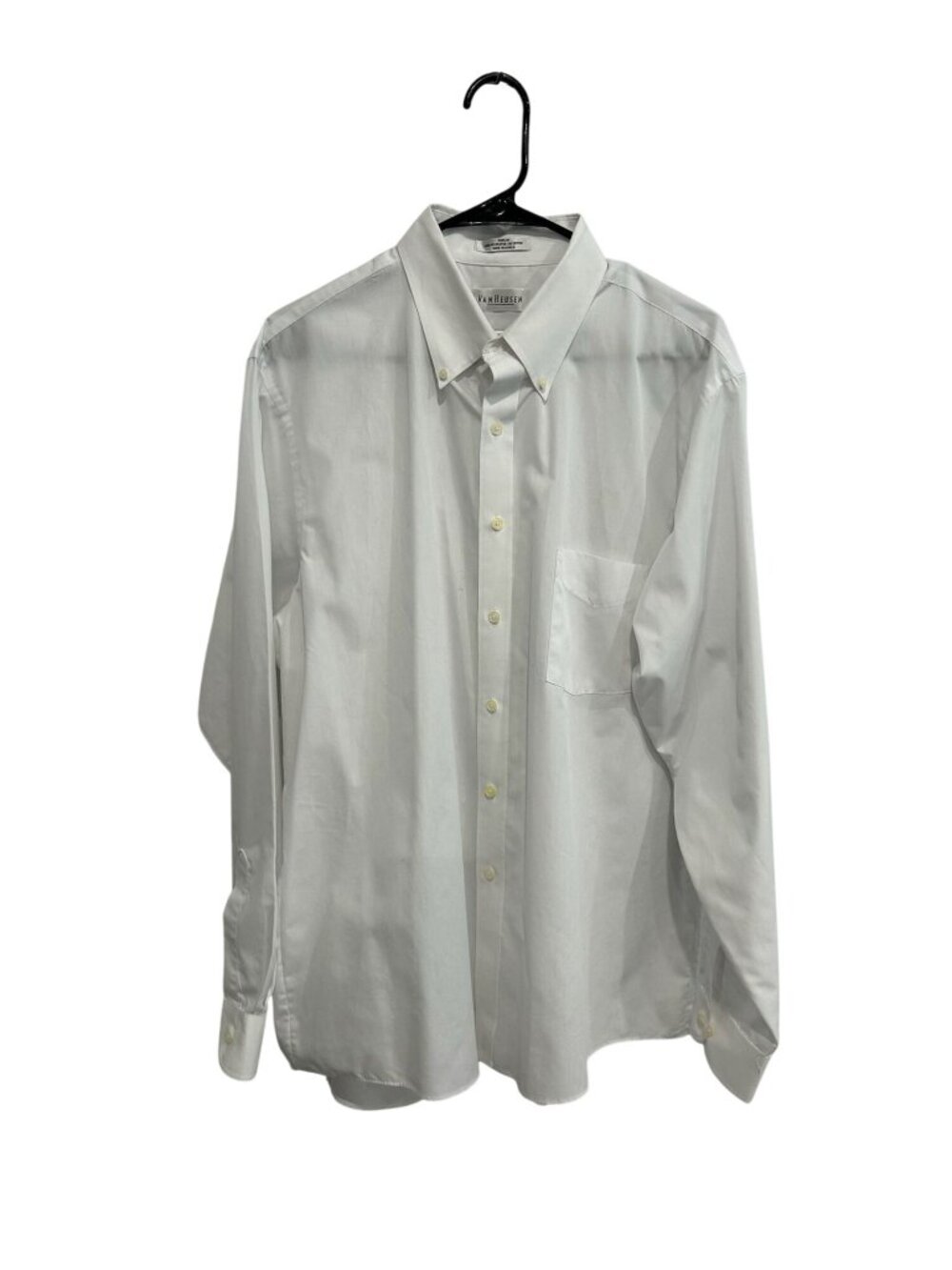 Van Heusen XL Mens White Wrinkle-Free Button-Up Poplin Shirt Minimalist Old Mone